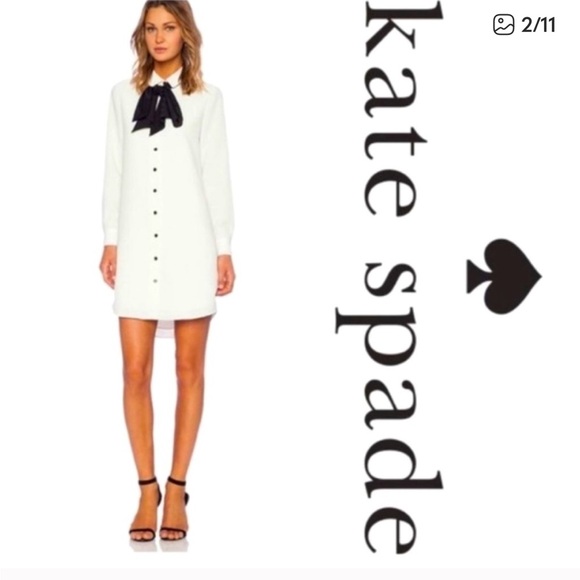 Kate Spade Long Sleeve White Dress with Black Bow - Picture 3 of 13
